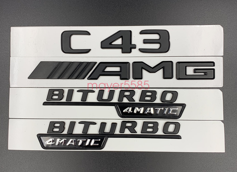 Matte black C43 AMG BITURBO 4MATIC Trunk Emblem Badge Sticker For Mercedes Benz