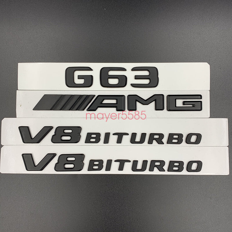 Glossy Black Mercedes Benz G63 AMG V8 BITURBO Emblem Badge Sticker Set For G63