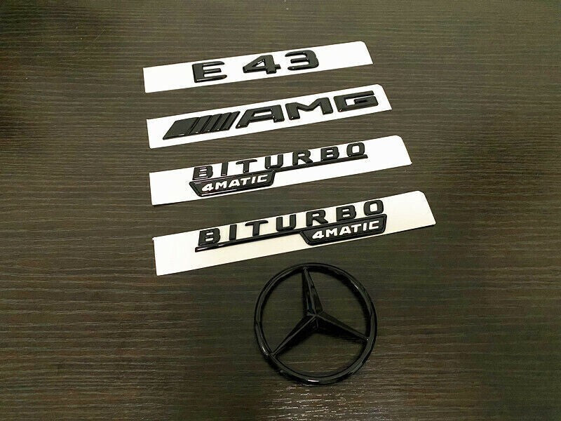 Gloss Black E43 AMG Biturbo 4MATIC and rear star emblem for E class E43 W213