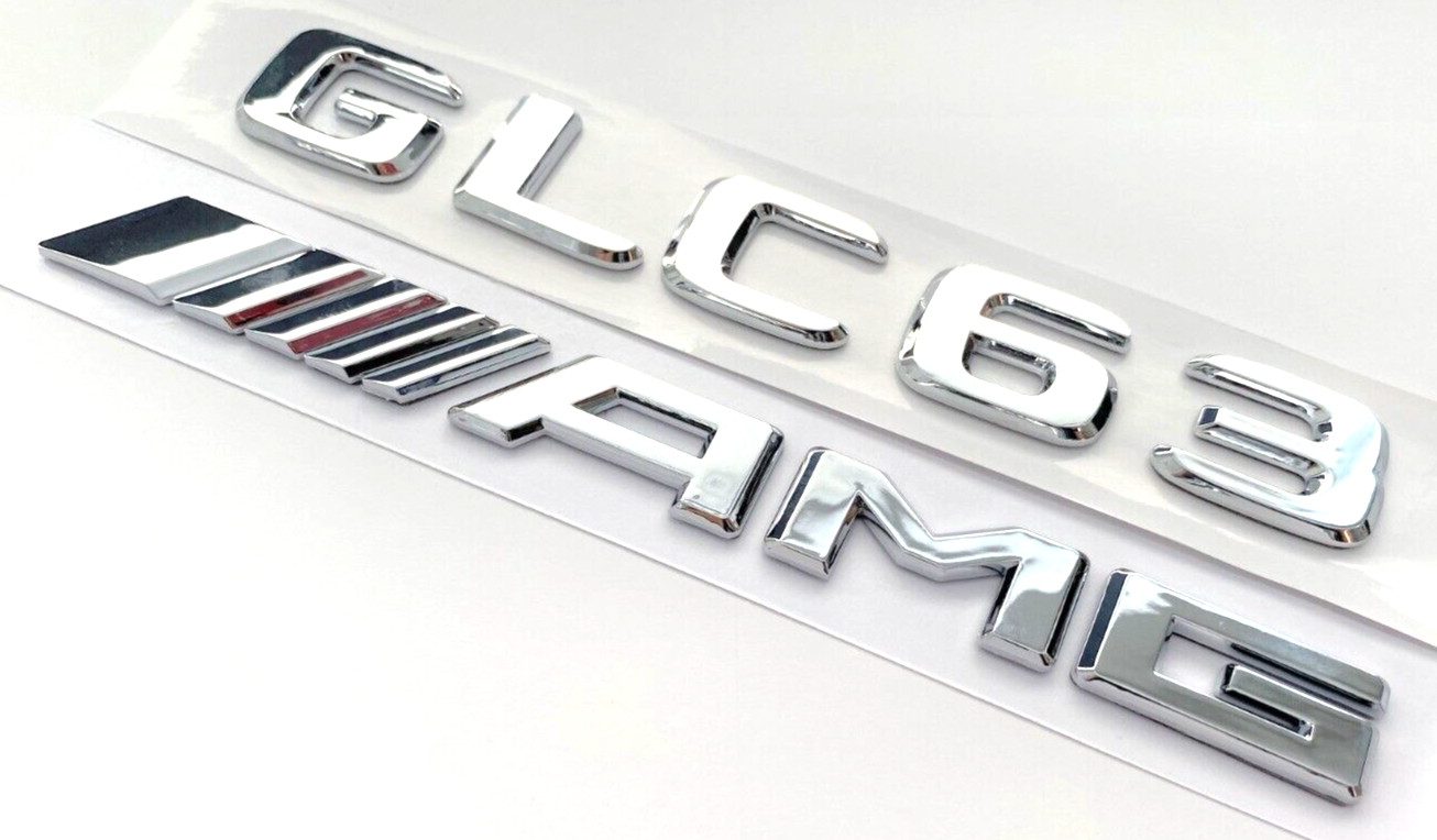 2X CHROME GLC63+AMG FOR MERCEDES GLC63 LIFTGATE REAR TRUNK NAME EMBLEM BADGE