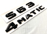 2X GLOSS BLACK S63+4MATIC FOR MERCEDES S63 REAR TRUNK EMBLEM BADGE NAMEPLATE