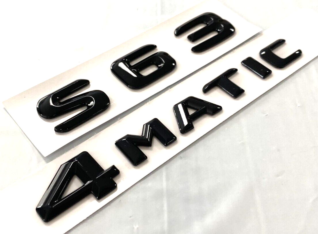 2X GLOSS BLACK S63+4MATIC FOR MERCEDES S63 REAR TRUNK EMBLEM BADGE NAMEPLATE