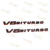 2pcs Glossy Black Red V8 BITURBO Fender Side AMG Emblem Badge For MB C63 E63 G63