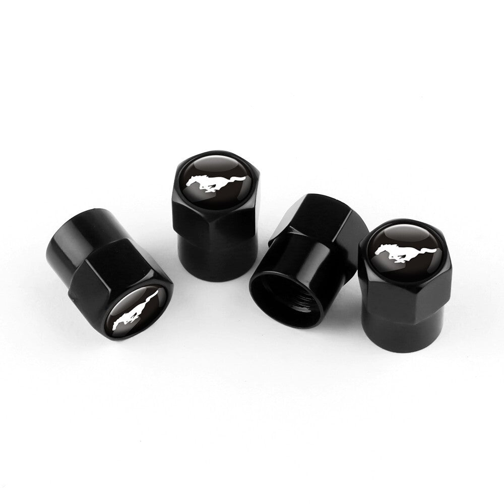 Compatible with Ford Mustang 4Pcs Tire Valve Stem Caps Black Anodized Aluminum
