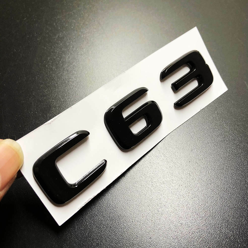 1Pcs C63 Gloss Black Decals Badge Car Trunk Lid Sticker Emblem For Mercedes-Benz