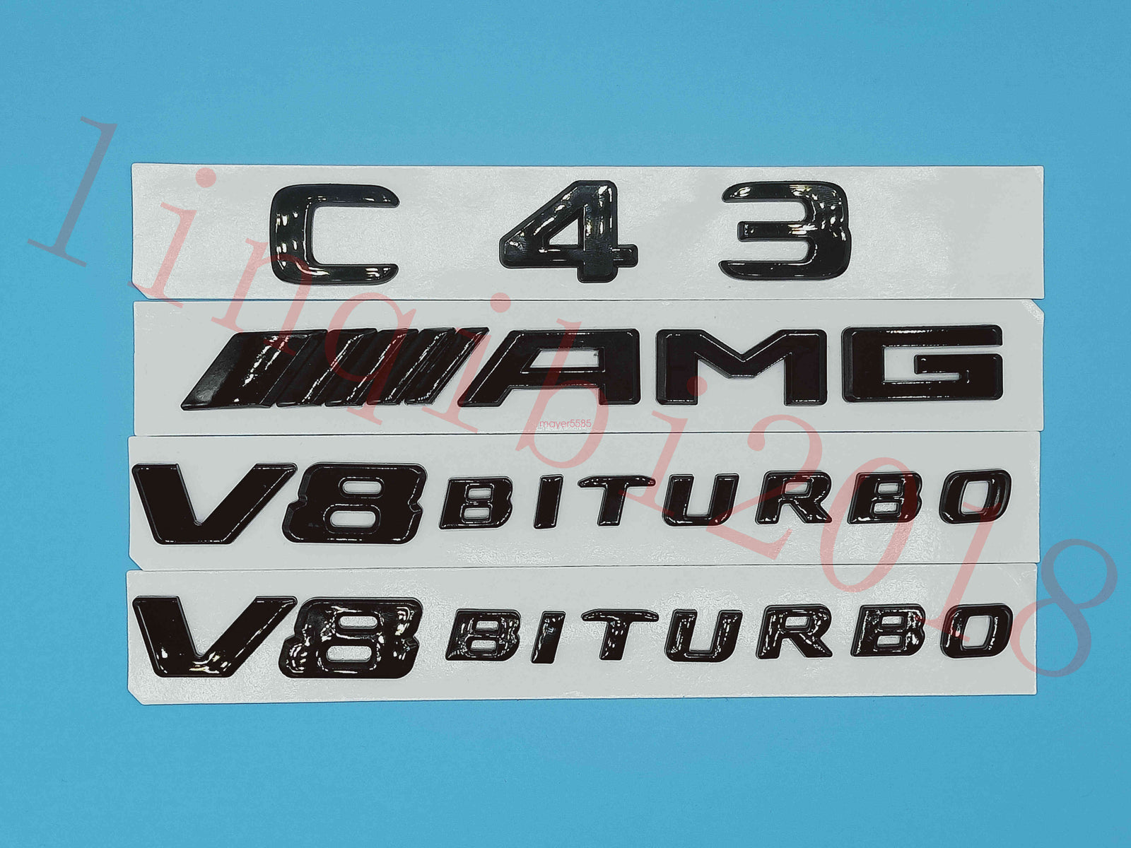 Gloss Black Flat C43 AMG V8 BITURBO Trunk Embl Badge Sticker for Mercedes Benz