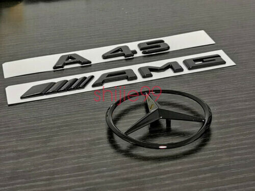 Gloss Black A45 AMG and Rear Star replacement PACKAGE Badge Sticker W176 A Class