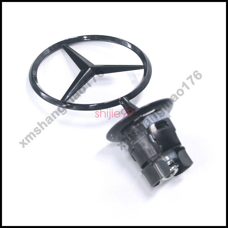 For Mercedes Benz Gloss Black Front Hood Ornament Star Mounted Emblem C E S AMG