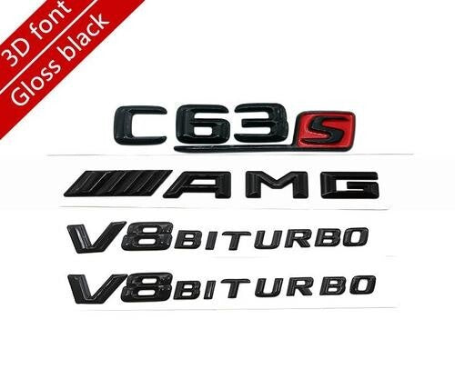 1Set 3D Gloss Black“AMG + C 63 S + BITURBO” Emblem car sticker for Mercedes Benz