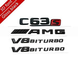 1Set 3D Gloss Black“AMG + C 63 S + BITURBO” Emblem car sticker for Mercedes Benz