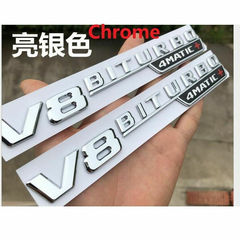 Chrome V8 BITURBO 4MATIC+ Fender Emblems Badges for Mercedes Benz AMG 4MATIC +