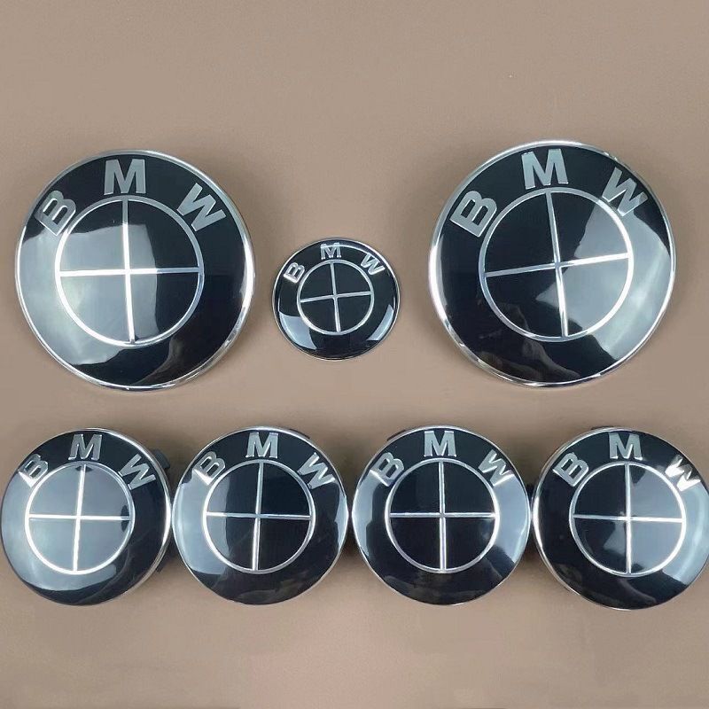 7Pcs Black Hood Wheel Emblem Rim HubCaps Badges 82mm 74mm 4x56mm 45mm