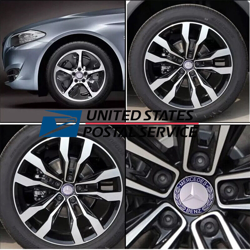 4PCS Mercedes Benz Wheel Center Hub Caps 75mm Dark Blue Logo Badge Emblem