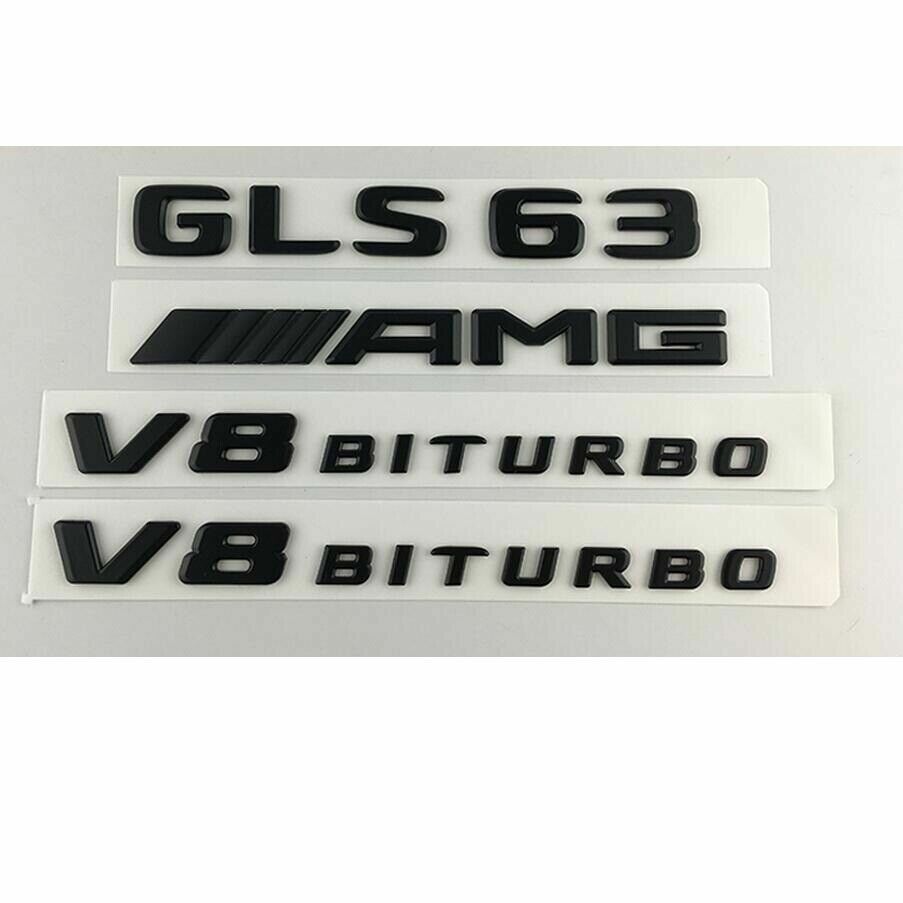 matte Black GLS63 AMG V8 BITURBO Trunk Fender Emblems Badges for Mercedes  X166