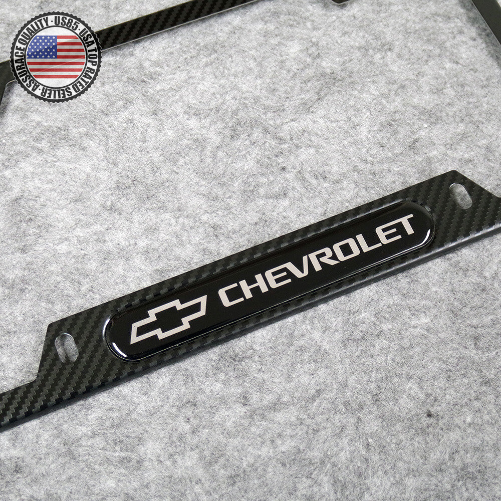For Chevy Front Rear Carbon Fiber Texture License Plate Frame Cover Holder Gift