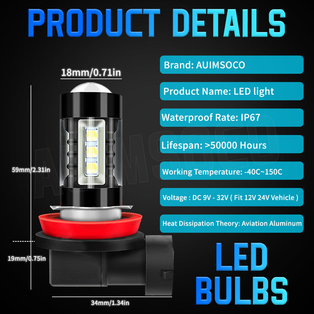 LED Fog Light Bulbs H8 H16 H11 Fog Light Bulb White 6500K High Power DRL Lamps