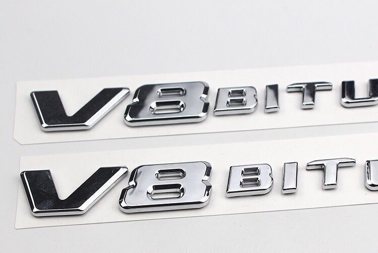 2pcs V8 BITURBO Chrome Fender Side Emblem Badge for C63 E63 G63 S63 GLE63 W205