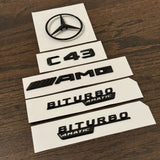 C43 AMG BITURBO 4MATIC Rear Star Emblem Gloss Black Set for Mercedes W205 SEDAN