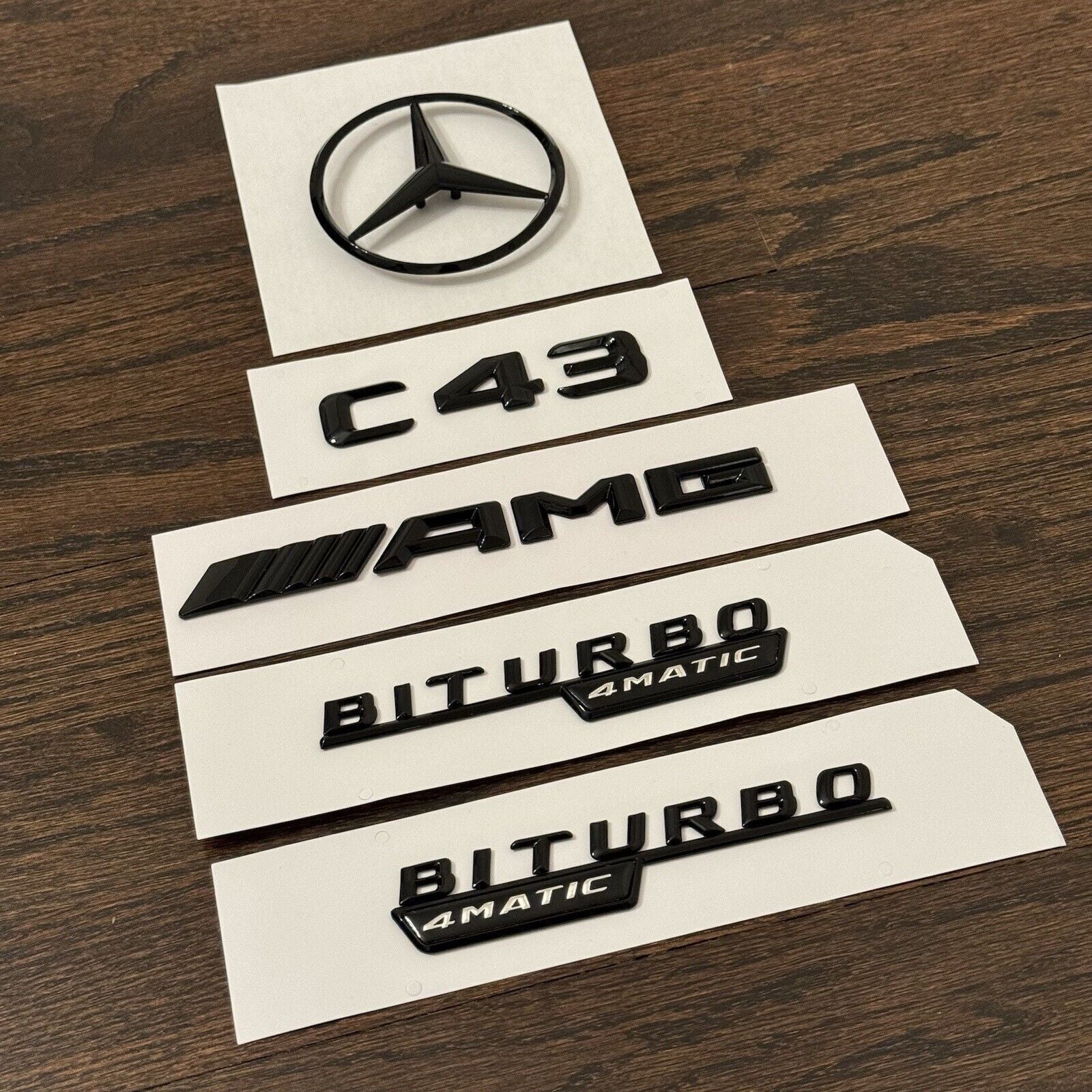 C43 AMG BITURBO 4MATIC Rear Star Emblem Gloss Black Set for Mercedes W205 SEDAN