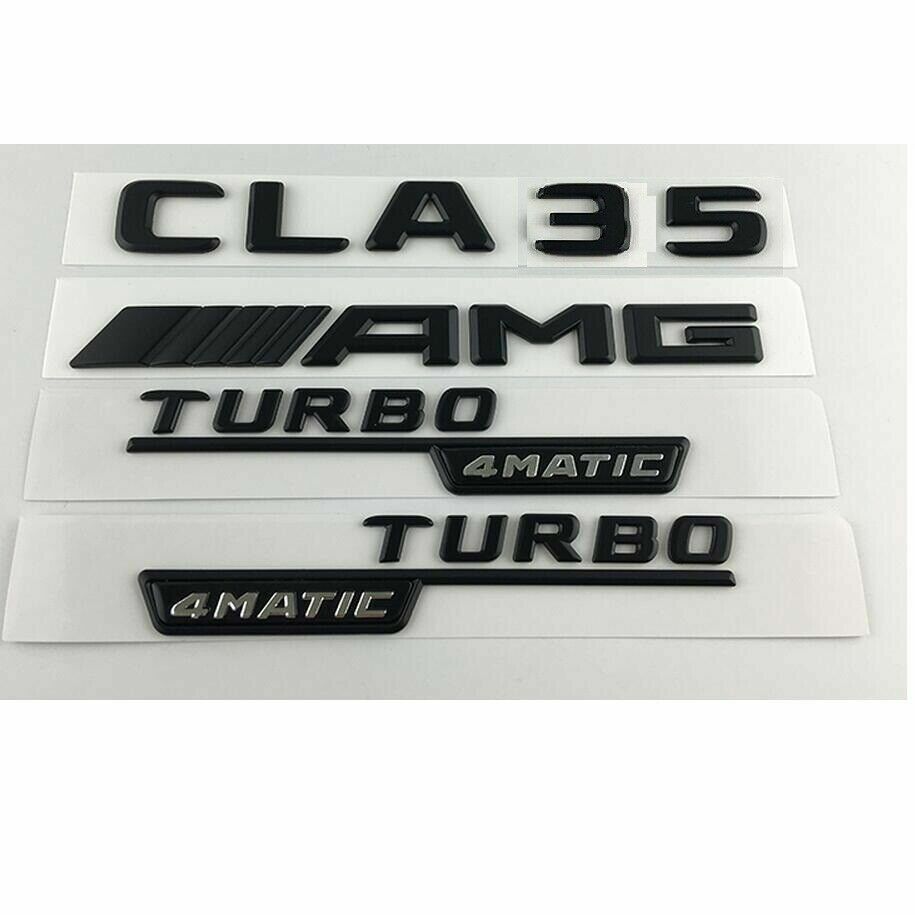 Matt Black Letters CLA35 AMG TURBO 4MATIC Emblems for Mercedes Benz X117 W118