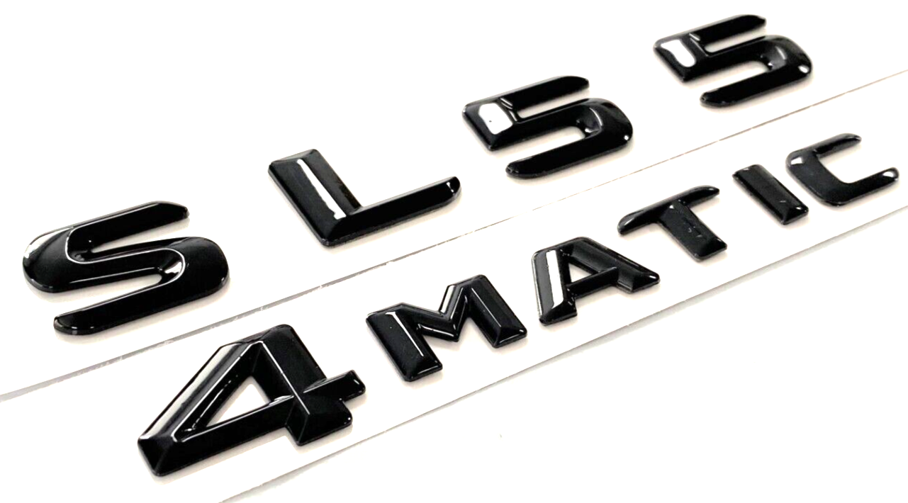 2X BLACK SL55 + 4MATIC FOR MERCEDES REAR TRUNK EMBLEM BADGE NAMEPLATE LETTER