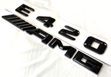 2X GLOSS BLACK E420+AMG FOR MERCEDES E420 REAR TRUNK EMBLEM BADGE NAMEPLATE
