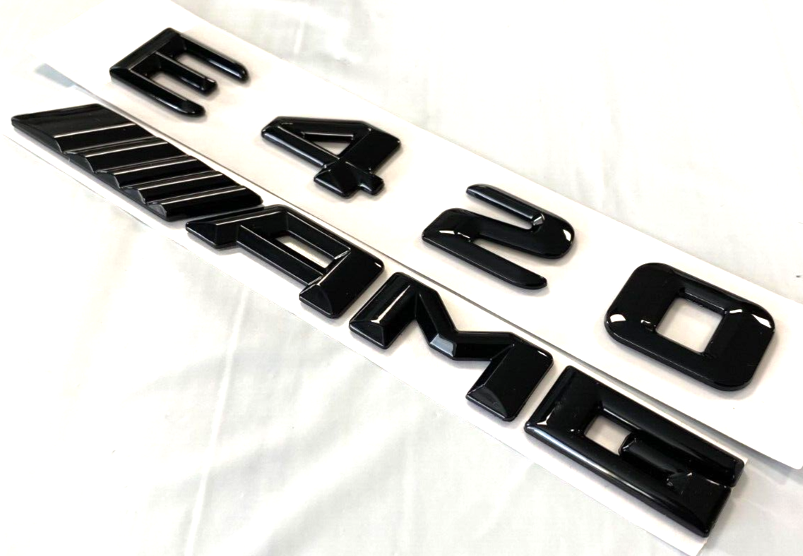 2X GLOSS BLACK E420+AMG FOR MERCEDES E420 REAR TRUNK EMBLEM BADGE NAMEPLATE