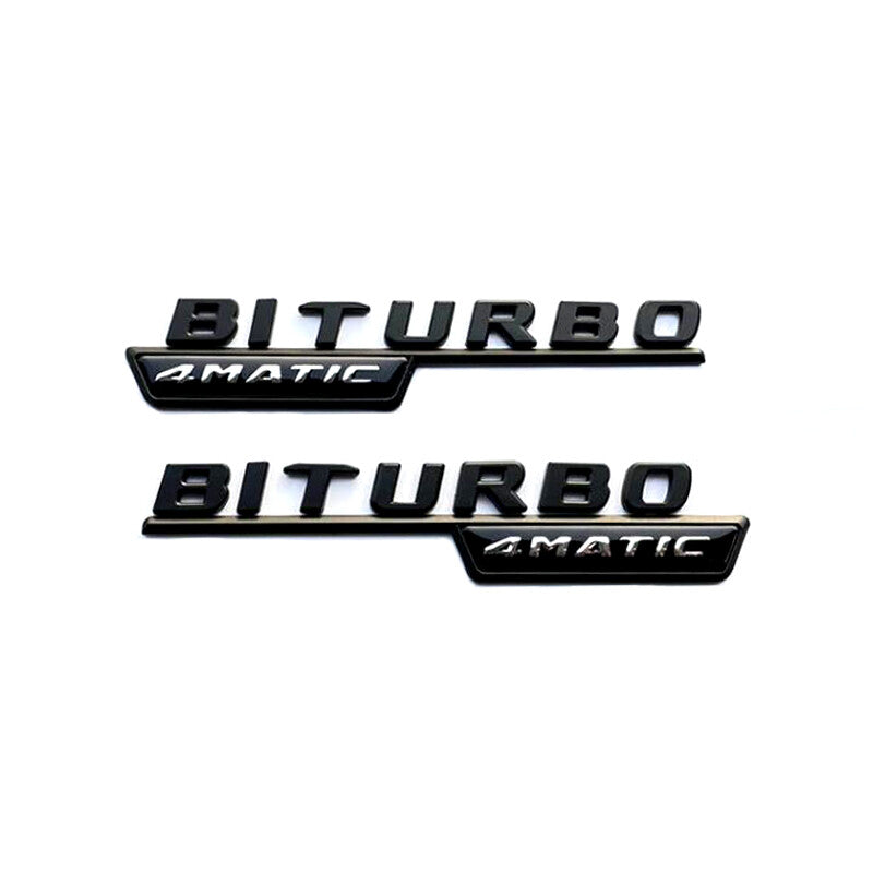 2X GLOSS BLACK BITURBO 4MATIC BADGE FOR MERCEDES AMG C43 E43 GLC43 GLE43 Class