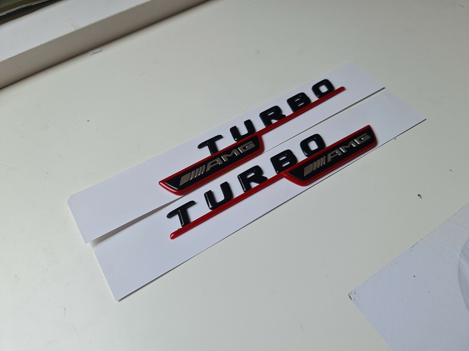 Pair of turbo AMG gloss Black Red side badge emblem for Mercedes A35 CLA35 GLA35