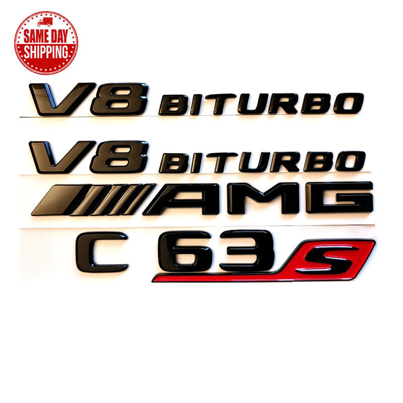 V8 BITURBO Rear Star Emblem Gloss Black Badge For MB W206 C63S SEDAN AMG 2022up