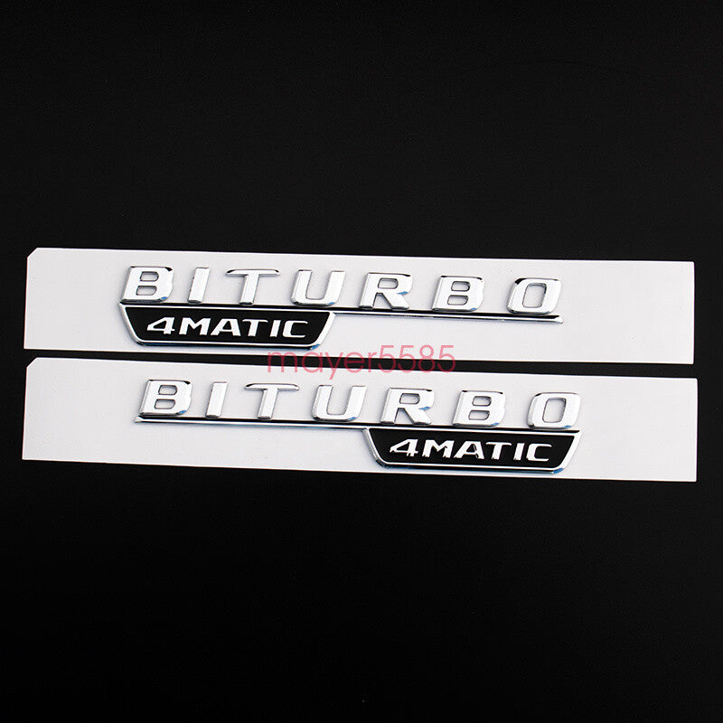 4pcs Chrome E43 AMG BITURBO 4 MATIC Trunk Emblem Badge Sticker for Mercedes Benz