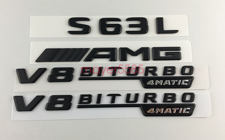 S63L AMG V8 BITURBO Trunk Emblem Badge Sticker for Mercedes Benz Matte black