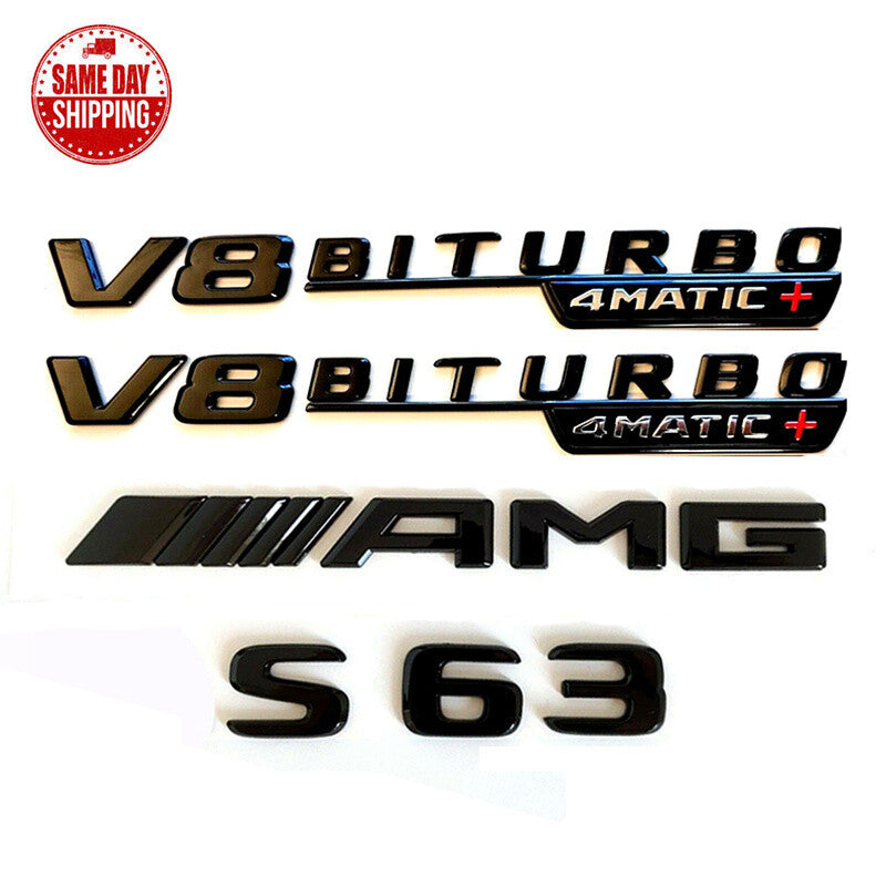 GLOSS BLACK S63+AMG+V8 BITURBO 4MATIC+ BADGE FOR MERCEDES S CLASS W222/C217/A217