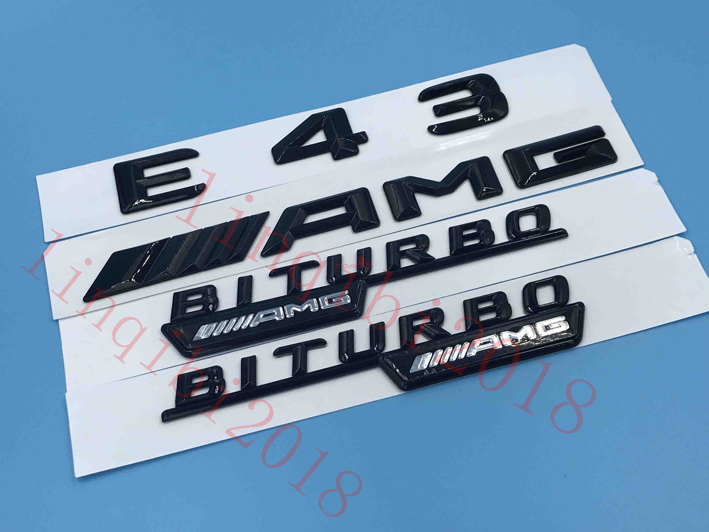Gloss Black " E43 AMG BITURBO ///AMG " Number Emblem Sticker for Mercedes-Benz