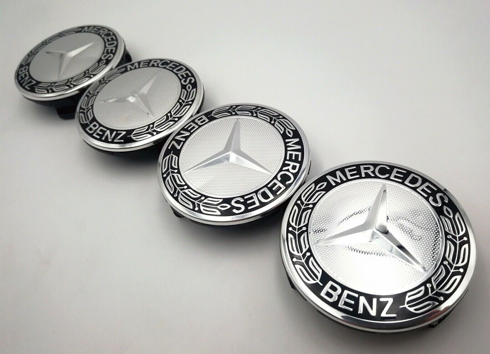 Set of 4 75MM Wheel Center Caps Hubcaps for Mercedes-Benz AMG Black Wreath