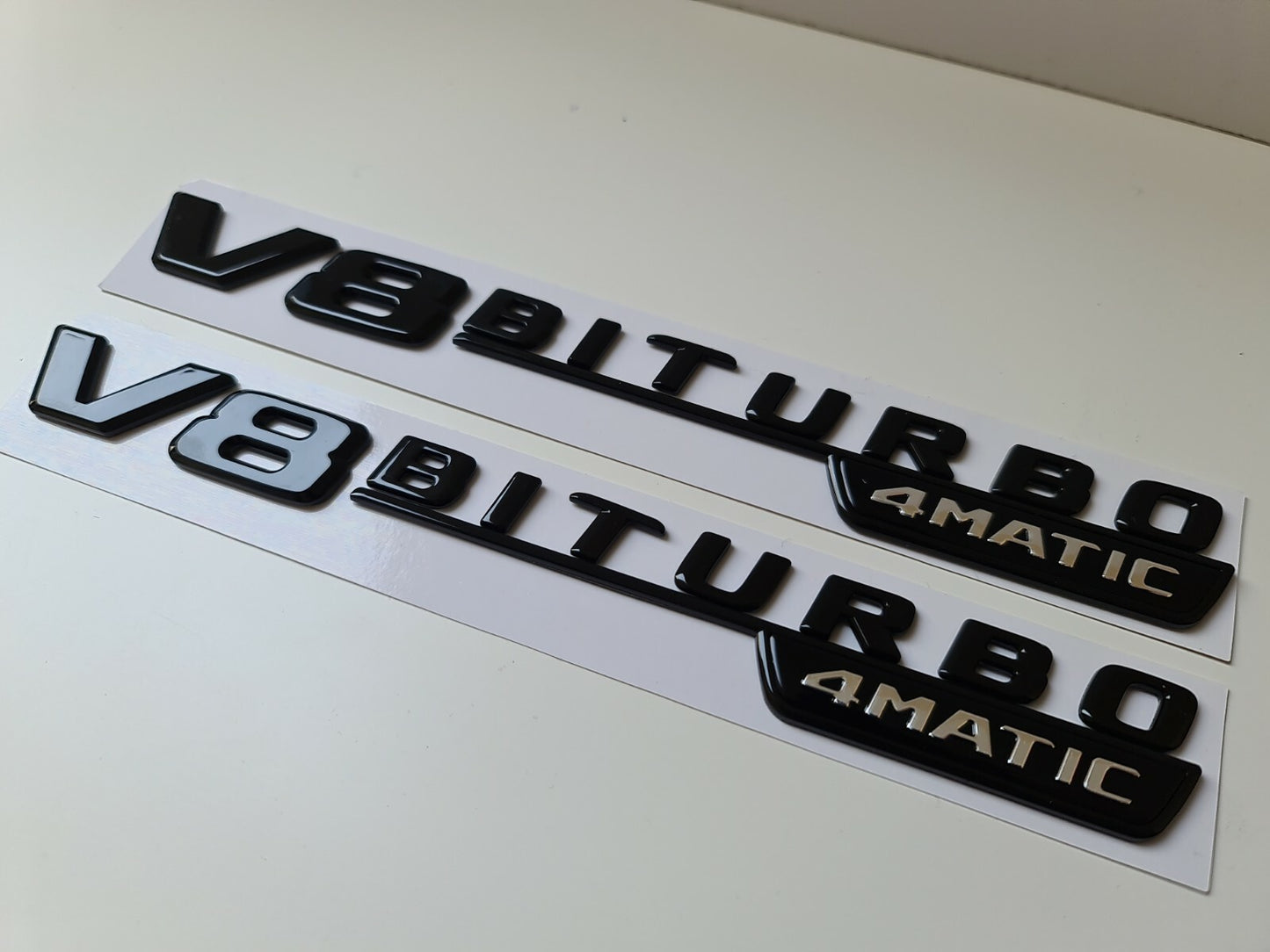 Pair of V8 Biturbo 4matic side wing badge emblem gloss black for Mercedes amg