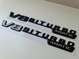 Pair of V8 Biturbo 4matic side wing badge emblem gloss black for Mercedes amg