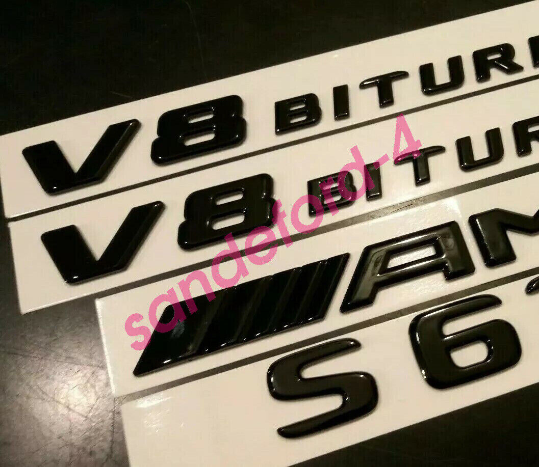 New Mercedes  S63 V8 BITURBO + AMG Badge Glossy Black Trunk Fender Emblem ben