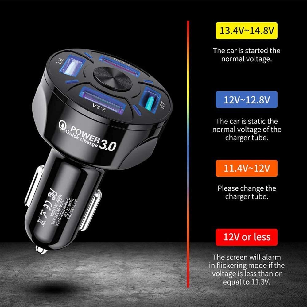 4Port USB Phone Car Charger Adapter QC 3.0 Fast Charging Accessories LED Display