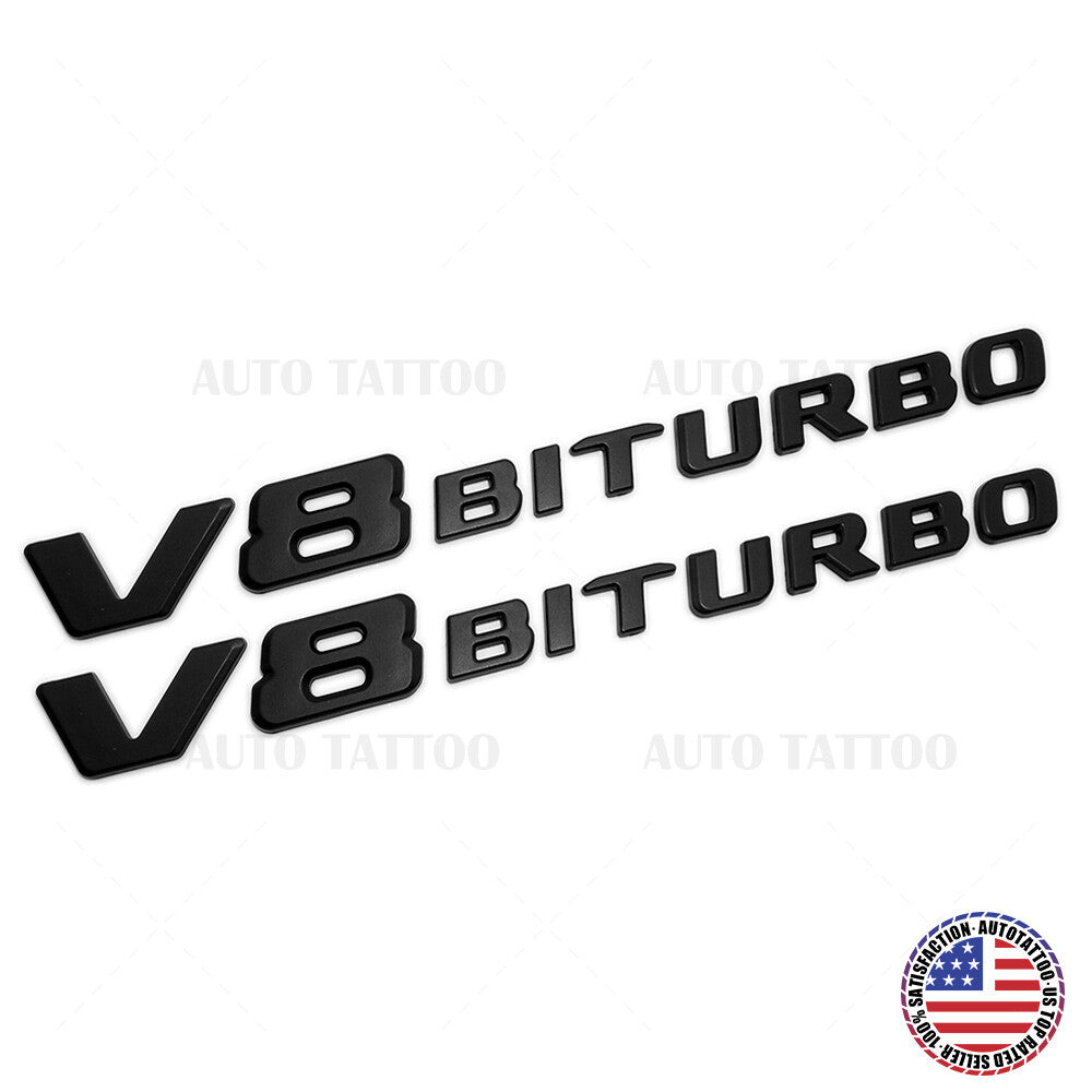 2x 17+ V8 BITURBO AMG Logo Side Fender Marker Nameplate Emblem Badge Matte Black
