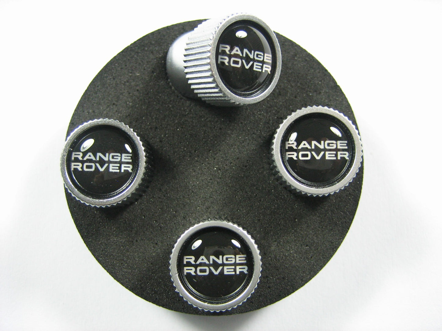 Range Rover Black + Tire Wheel Valve Stem Caps Set Genuine VPLRW0149 - Silver