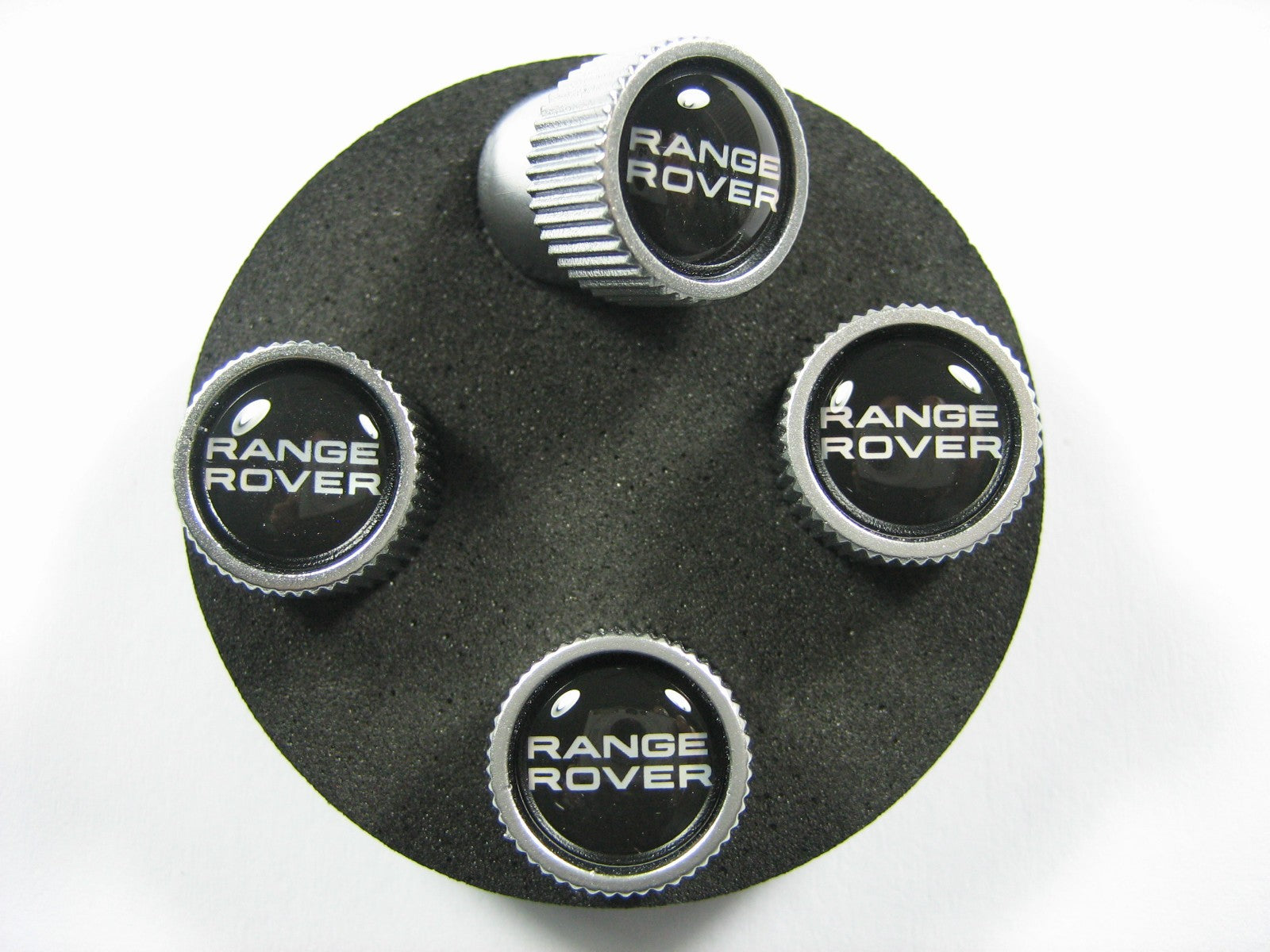 Range Rover Black + Tire Wheel Valve Stem Caps Set Genuine VPLRW0149 - Silver