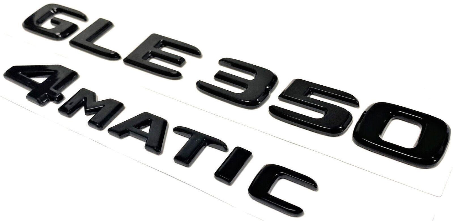 2pcs GLE350 + 4MATIC Gloss Black Rear Trunk Emblem Badge Nameplate Decal Numbers