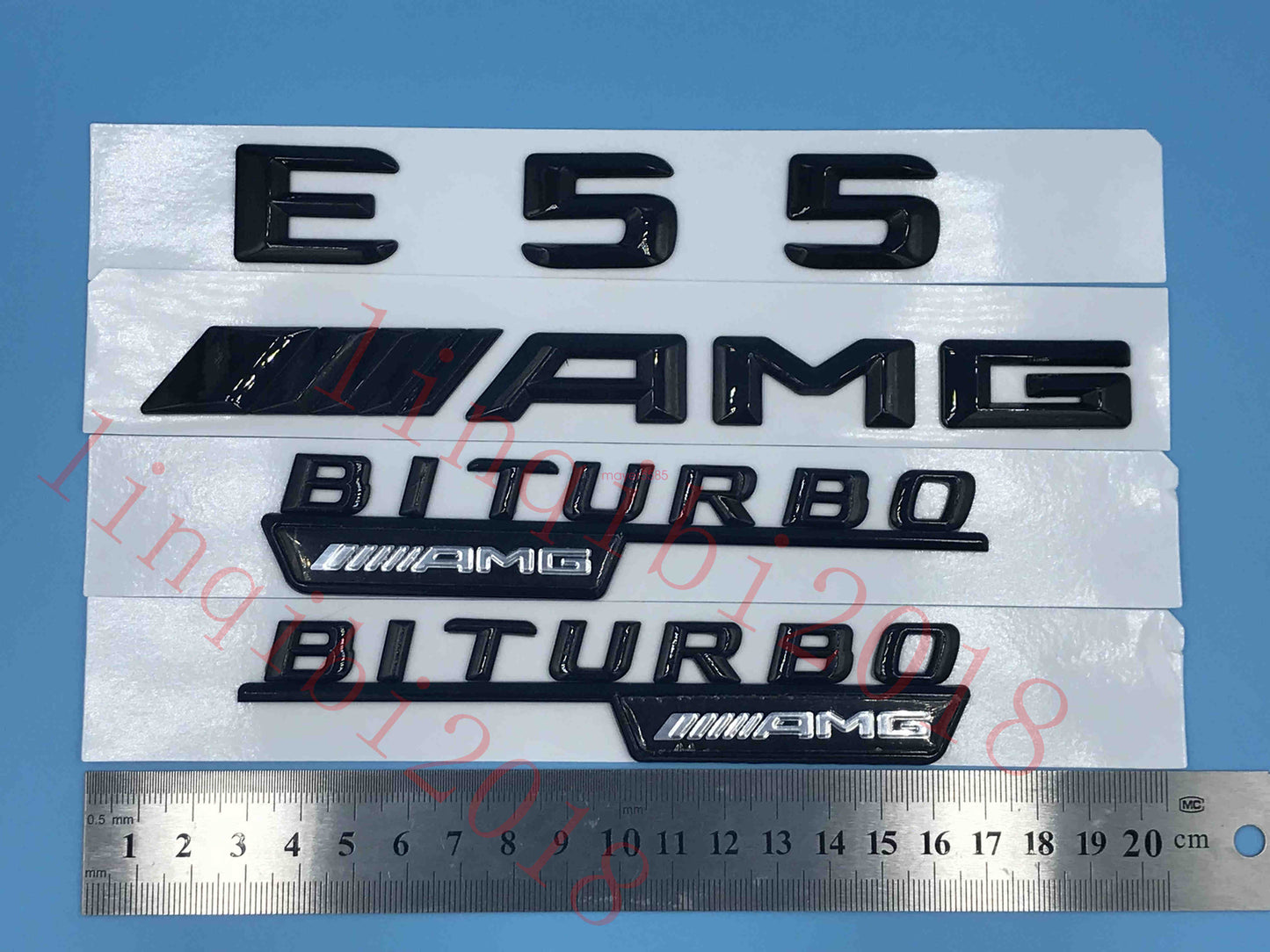 Gloss Black " E55 AMG BITURBO ///AMG " Number Emblem Sticker for Mercedes-Benz