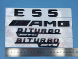 Gloss Black " E55 AMG BITURBO ///AMG " Number Emblem Sticker for Mercedes-Benz
