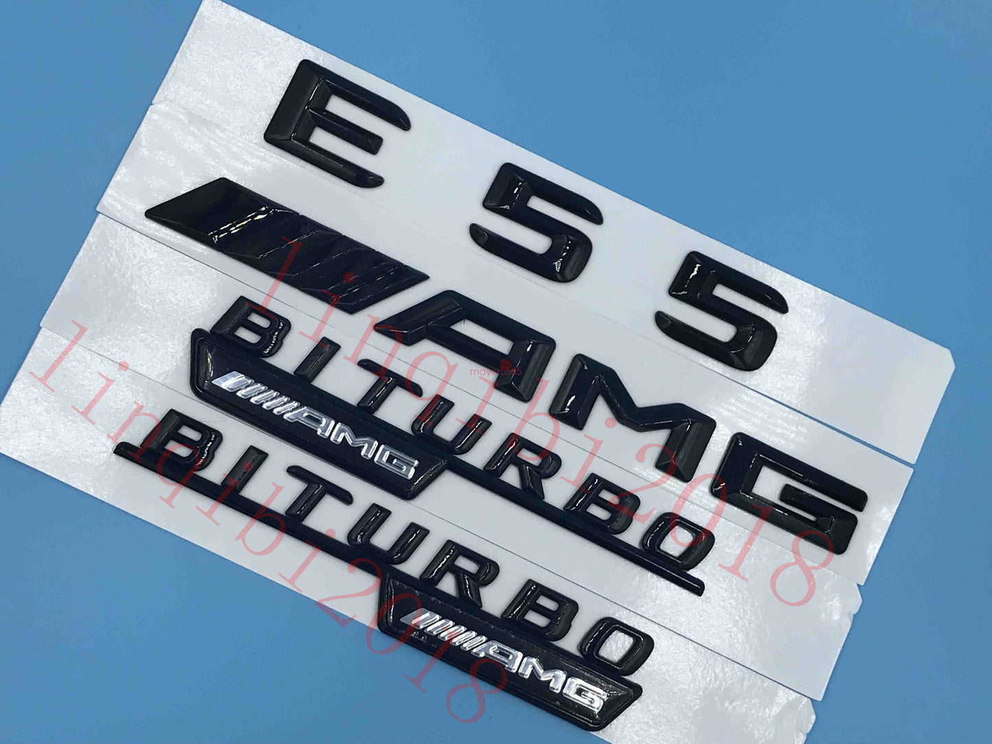Gloss Black " E55 AMG BITURBO ///AMG " Number Emblem Sticker for Mercedes-Benz