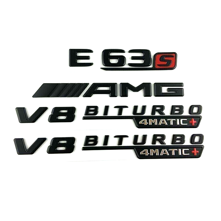 For Benz E63S AMG V8 BITURBO 4MATIC+ Trunk Fender Badges Emblems Glossy Black