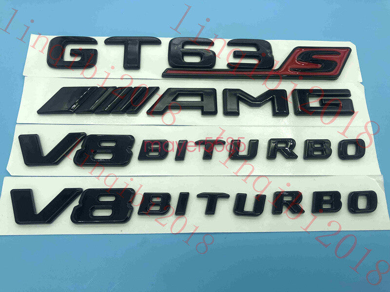Gloss Black Trunk Fender Badges Emblems for Mercedes Benz AMG GT63s V8 BITURBO