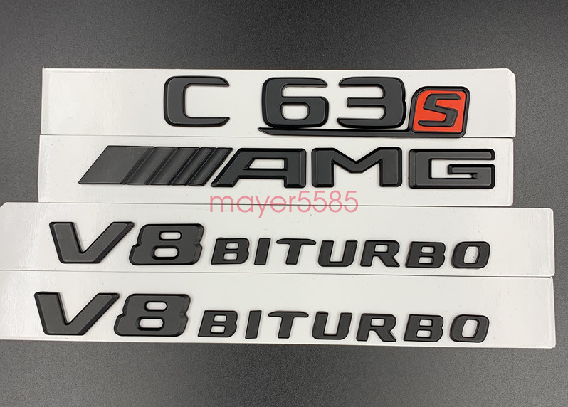 Matte black C63s AMG V8 BITURBO Trunk Emblem Badge Sticker For Mercedes Benz