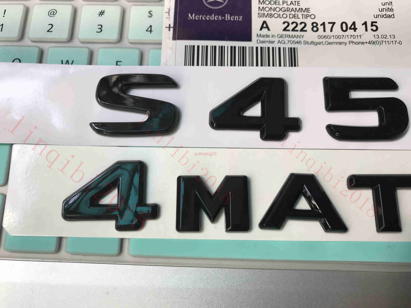 Gloss Black " S450 4 MATIC " Number Letters Trunk Badge Emblem